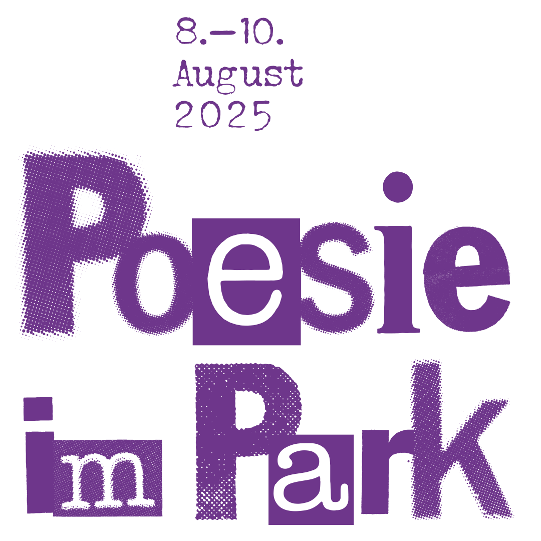 Logo von Poesie im Park—eine Art Festival 2025 in Lila mit dem Datum der Veranstaltung Logo von Poesie im Park — eine Art Festival 2025 in Lila mit dem Datum der Veranstaltung