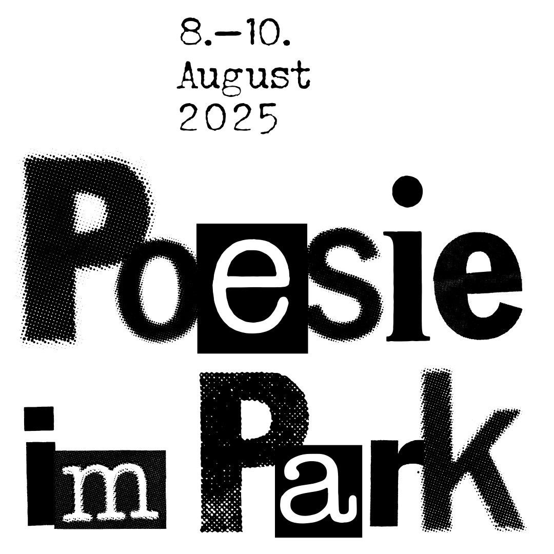 Logo von Poesie im Park—eine Art Festival 2025 in Lila mit dem Datum der Veranstaltung